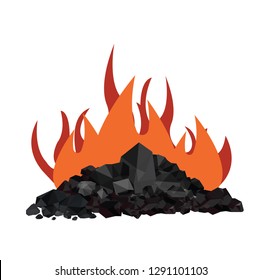 Pile of charcoal , coal large heaps of coals with flames
