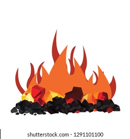 Pile of charcoal , ember large heaps of coals with flames