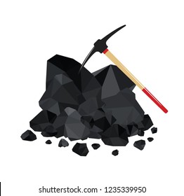 Pile of charcoal, graphite coal,lump of coal with pickaxe
