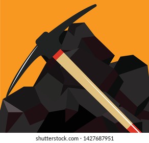 Pile of charcoal, graphite coal,lump of coal with pickaxe