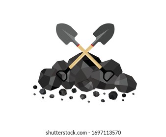 Pile of charcoal, graphite coal,lump of coal with pickaxe
