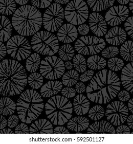 Pile of charcoal. Round organic shape elements. Realistic cracked wood texture background. Ecology concept. Seamless pattern. Vector illustration for modern design