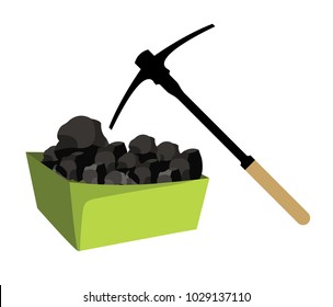 Pile of charcoal,Coal box with pickaxe