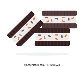 Pile of chocolate sandwich cookies with stuffing vector flat material design isolated on white