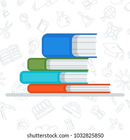 Pile of closed books for reading and studying at school, university. Education concept. Flat vector cartoon illustration. Objects isolated on white background.