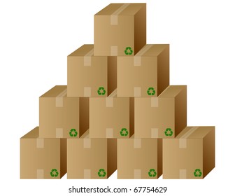 A pile of closed recycled boxes. Vector file also available.
