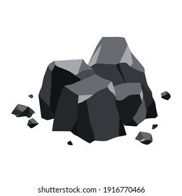 Pile of coal. Fossil stone of black mineral resources. Polygonal shapes. Rock stones of graphite or charcoal. Energy resource icon