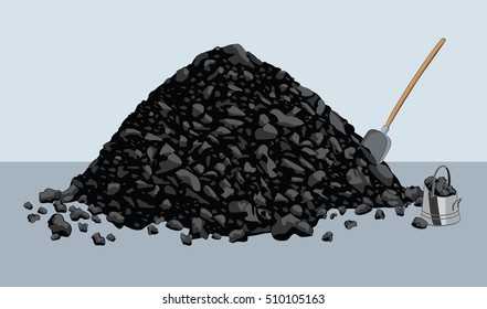 Pile of coal with shovel and bucket svg