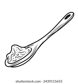 A pile of cocoa powder on a wooden spoon, hand drawing