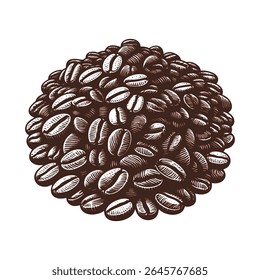 Pile of coffee beans isolated on white background