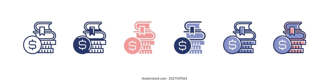 pile of coin and book stack icon set education scholarship tuition fee vector academy course cost signs illustration