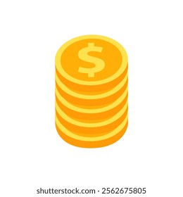 Pile of coin dollars. Business, financial, profit, wealth concepts. Flat vector design isolated illustration.