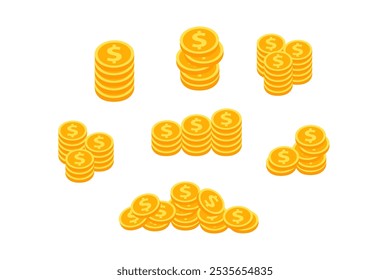 Pile of coin dollars icon set. Business, financial, profit, wealth concepts. Flat vector design isolated illustration.