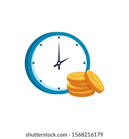 pile coins with clock time isolated icon vector illustration design