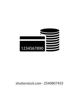 Pile Coins and Credit Card Solid Flat Vector Icon Isolated on White Background.