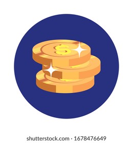 pile coins in frame circular isolated icon vector illustration design