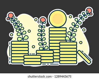 pile of coins with growing foliage from it. Finance growing concept.