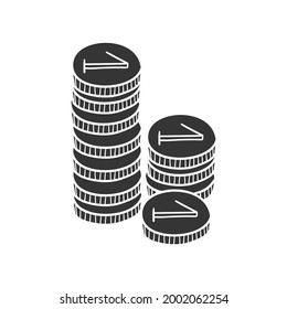 Pile of Coins Icon Silhouette Illustration. Cash Vector Graphic Pictogram Symbol Clip Art. Doodle Sketch Black Sign.