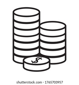 pile coins money dollars line style vector illustration design