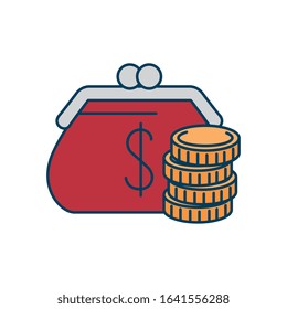 pile of coins with purse isolated icons vector illustration design