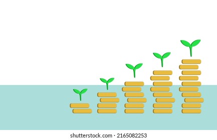 Pila de monedas y árboles, problemas económicos sobre el aumento de la inflación monetaria y el crecimiento económico