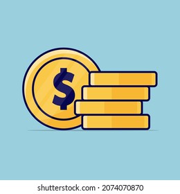 pile of coins vector illustration, flat coins stacked flat icon, gold pile of pennies cash, pile of treasures isolated on color background