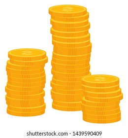 Pile of coins vector, isolated icon of money. Flat style monets business profit gain from project, gold dollar coin, treasure wealth and financial stability, assets
