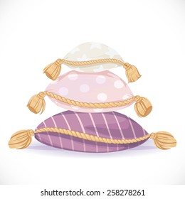 Pile of color pillows with tassels isolated on a white background