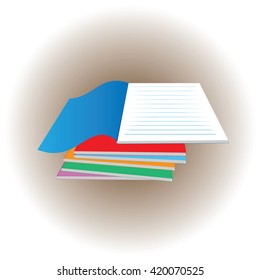 The pile of colored notebooks, magazines, books. Vector illustration