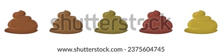 Pile of colored shit set. Yellow and brown dung with disgusting smell of excrement for humorous design and sewage vector symbol