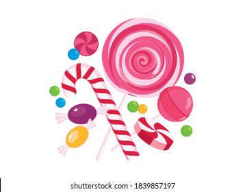 Pile of colorful candy icon vector. Different types of candies icon set. Candy collection vector. Pile of sweets icon isolated on a white background