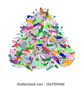 A pile of colorful different plastic garbage. A lot of trash from toothbrushes, bottles from household chemicals, containers, tubes, cans, straws, disposable cups, bags. Global environmental problem.
