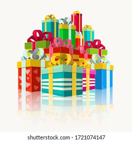 Pile of Colorful Gift Boxes Vector.  Present Box Symbols.