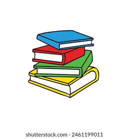 pile of colorful school books in cute vector style