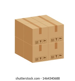 pile crate boxes 3d cube, stack of cardboard box in factory warehouse storage, cardboard parcel boxes stack of warehouse factory, packaging cargo, boxes brown isolated on white background