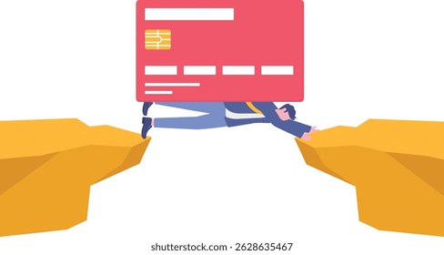 pilha de cartões de crédito com muito peso sobre deprimido quebrou o salário homem que gasta em excesso em compras on-line.

