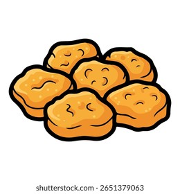 Uma pilha de nuggets de frango marrom-dourado crocante. Ilustração vetorial de desenho animado de um lanche de fast food popular. Perfeito para menus, embalagens de alimentos e desenhos de crianças.