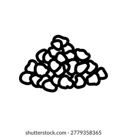 A pile of crushed coffee beans in black outline on a white background, perfect for coffee shop branding.