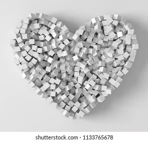 pile of cubes forming heart, 3d style vector illustration. suitable for any banner, ad, technology and abstract themes.