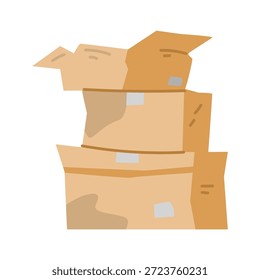 Pilha de caixas de papelão danificadas ilustração vetor plana isolada no branco.