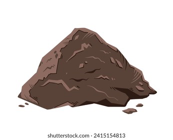 Pile of dark brown soil, ground, or dirt. Gardening and earth themed vector illustration isolated on horizontal ratio plain white background. Simple flat cartoon art styled drawing.