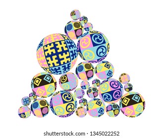 pile of decorated balls in pink blue shades