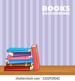 Pile of Different color books on shelf.