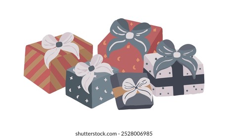 Pile of different gifts for Christmas. Vector illustration flat design