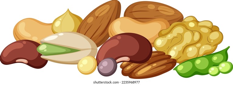 Pile of different nuts illustration
