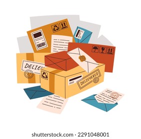 Pila de diferentes cosas icono plano Parcelas y letras. Ilustración del vector