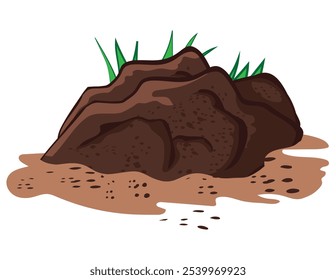Ein Haufen Schmutz mit Gras, Vektorgrafik.