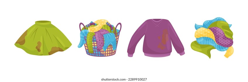 Pile of Dirty Clothing and Laundry in Basket Vector Set