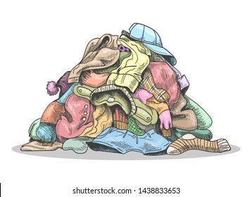 Pile Of Dirty Laundry. Cartoon Clothes Pile For Washing On Floor Vector Illustration