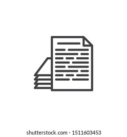 Pile of documents line icon. linear style sign for mobile concept and web design. Stack of paper document outline vector icon. Symbol, logo illustration. Vector graphics